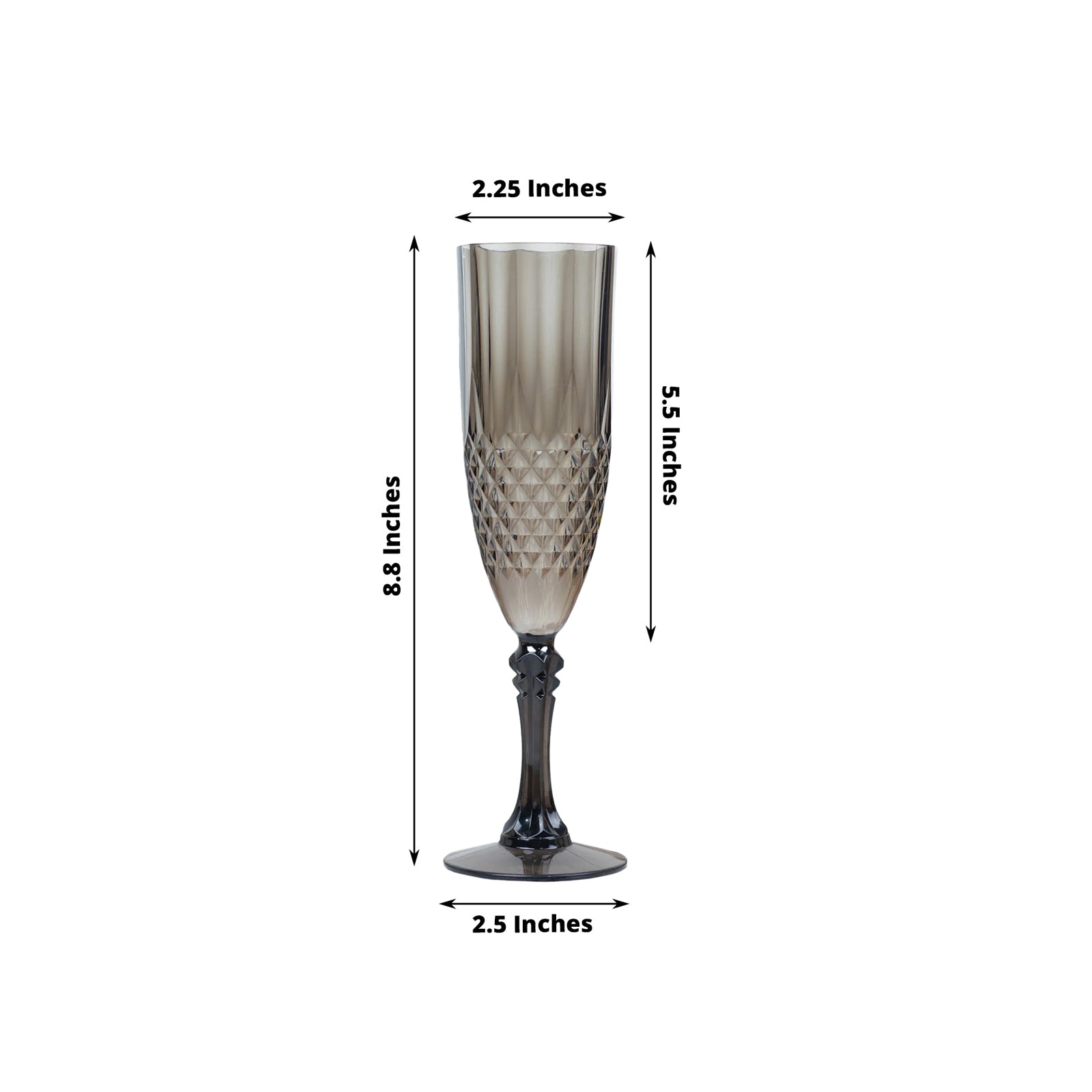 6 Pack | 8oz Black Crystal Cut Reusable Plastic Champagne Glasses