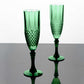 6 Pack 8oz Hunter Emerald Green Crystal Cut Reusable Plastic Wedding Flute Glasses, Shatterproof Champagne Toast Glasses