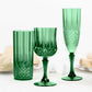 6 Pack 8oz Hunter Emerald Green Crystal Cut Reusable Plastic Wedding Flute Glasses, Shatterproof Champagne Toast Glasses
