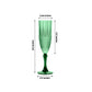 6 Pack 8oz Hunter Emerald Green Crystal Cut Reusable Plastic Wedding Flute Glasses, Shatterproof Champagne Toast Glasses