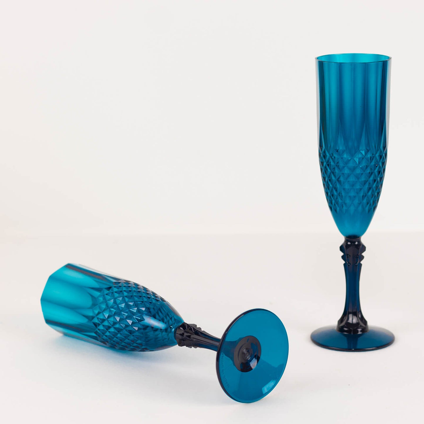 6 Pack Navy Blue Crystal Cut Reusable Plastic Wedding Flute Glasses, 8oz Shatterproof Champagne Toast Glasses