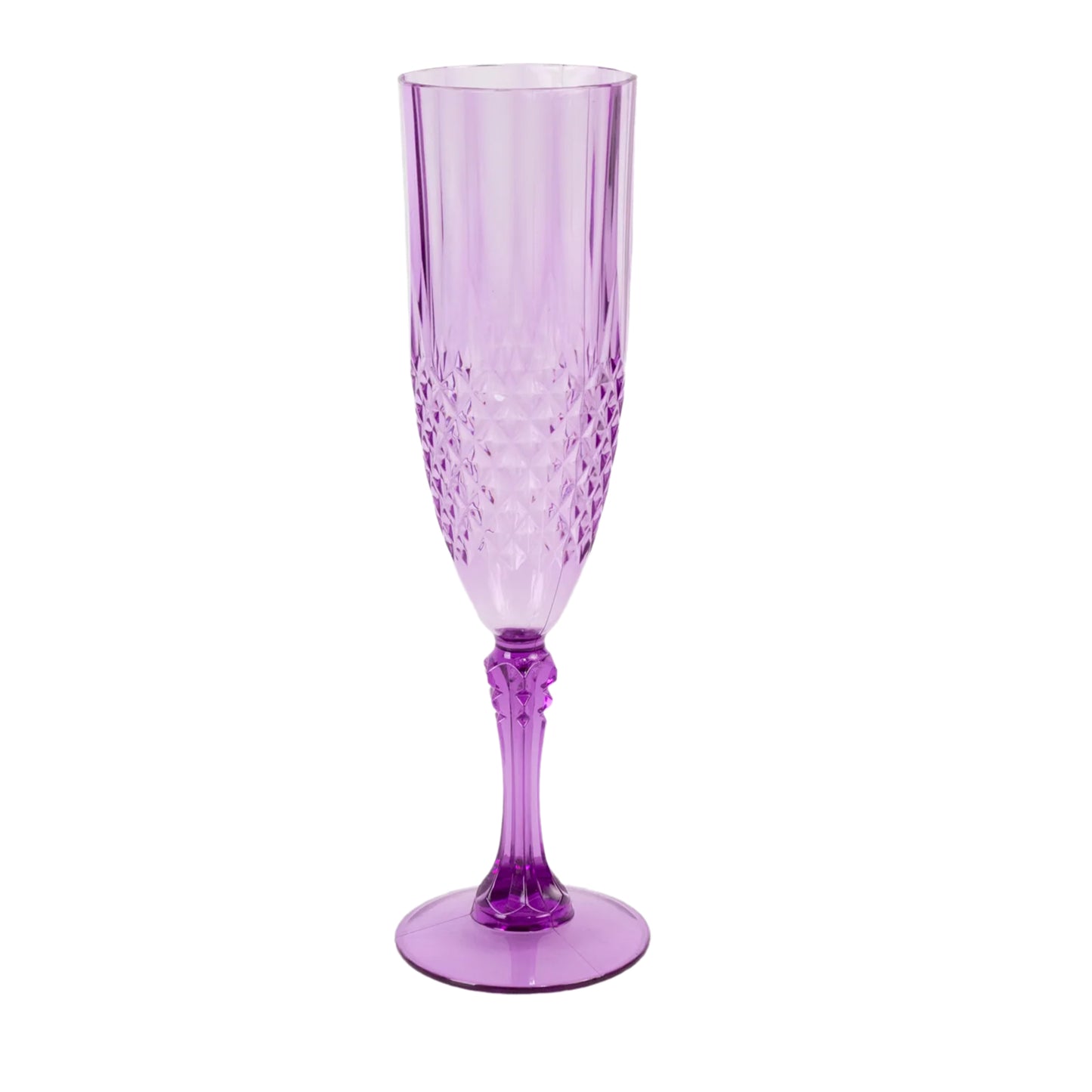 6 Pack Purple Crystal Cut Reusable Plastic Wedding Flute Glasses, 8oz Shatterproof Champagne Toast Glasses