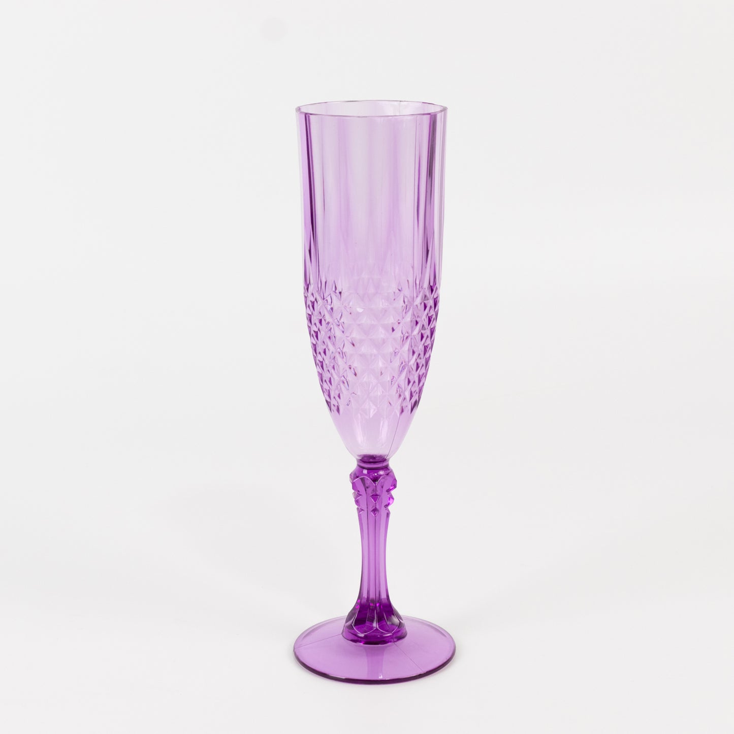 6 Pack Purple Crystal Cut Reusable Plastic Wedding Flute Glasses, 8oz Shatterproof Champagne Toast Glasses
