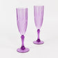 6 Pack Purple Crystal Cut Reusable Plastic Wedding Flute Glasses, 8oz Shatterproof Champagne Toast Glasses