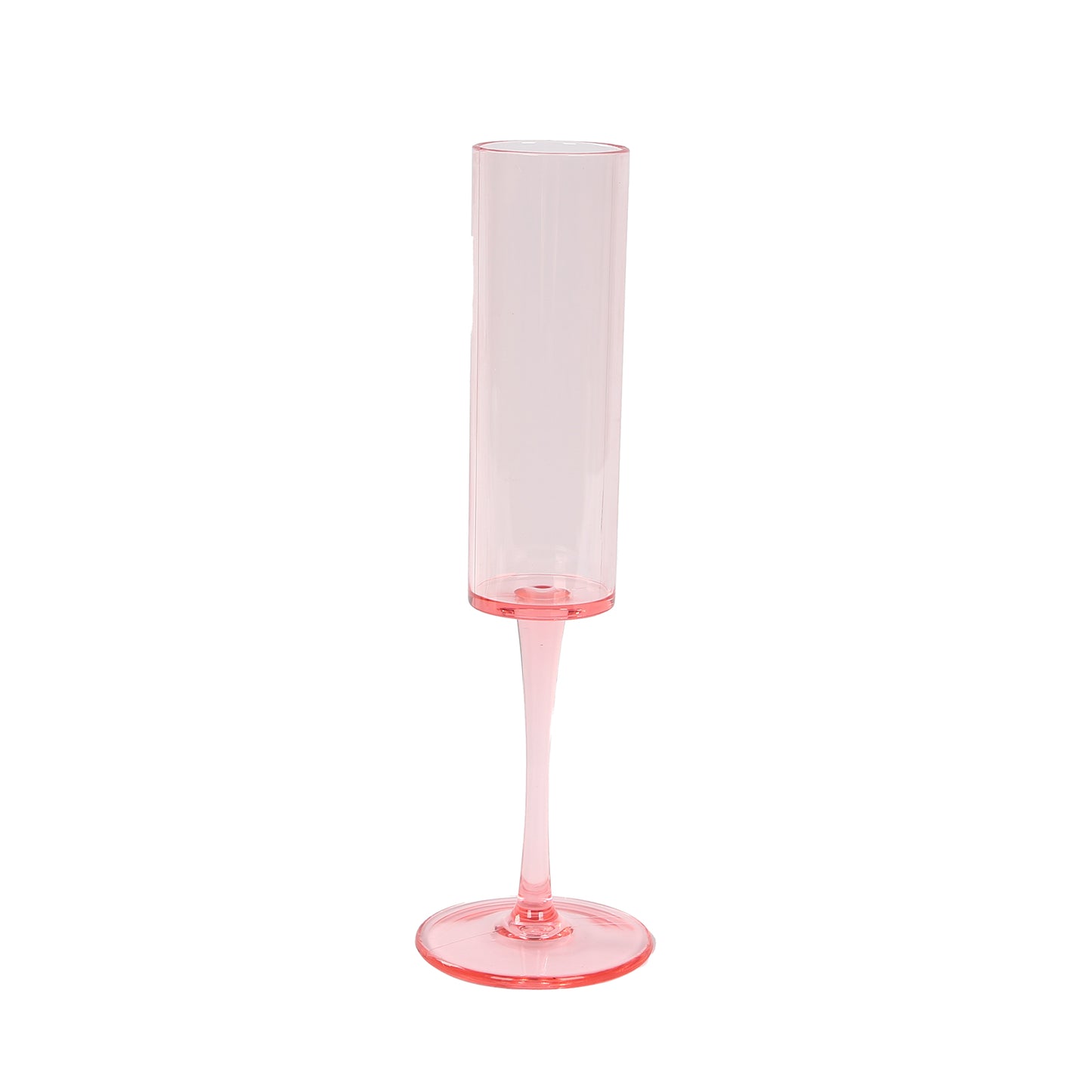 Transparent blush reusable plastic champagne flute glass, 6oz, 9.5" tall.