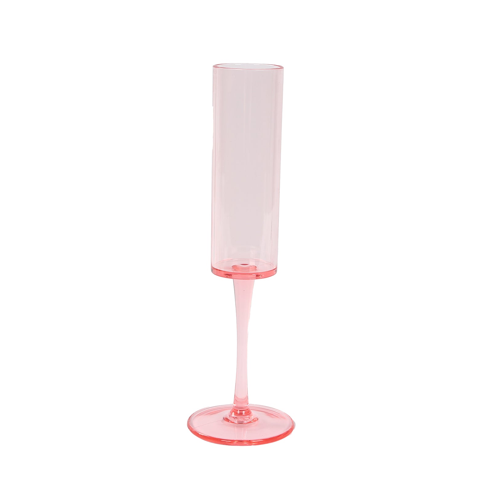Transparent blush reusable plastic champagne flute glass, 6oz, 9.5" tall.