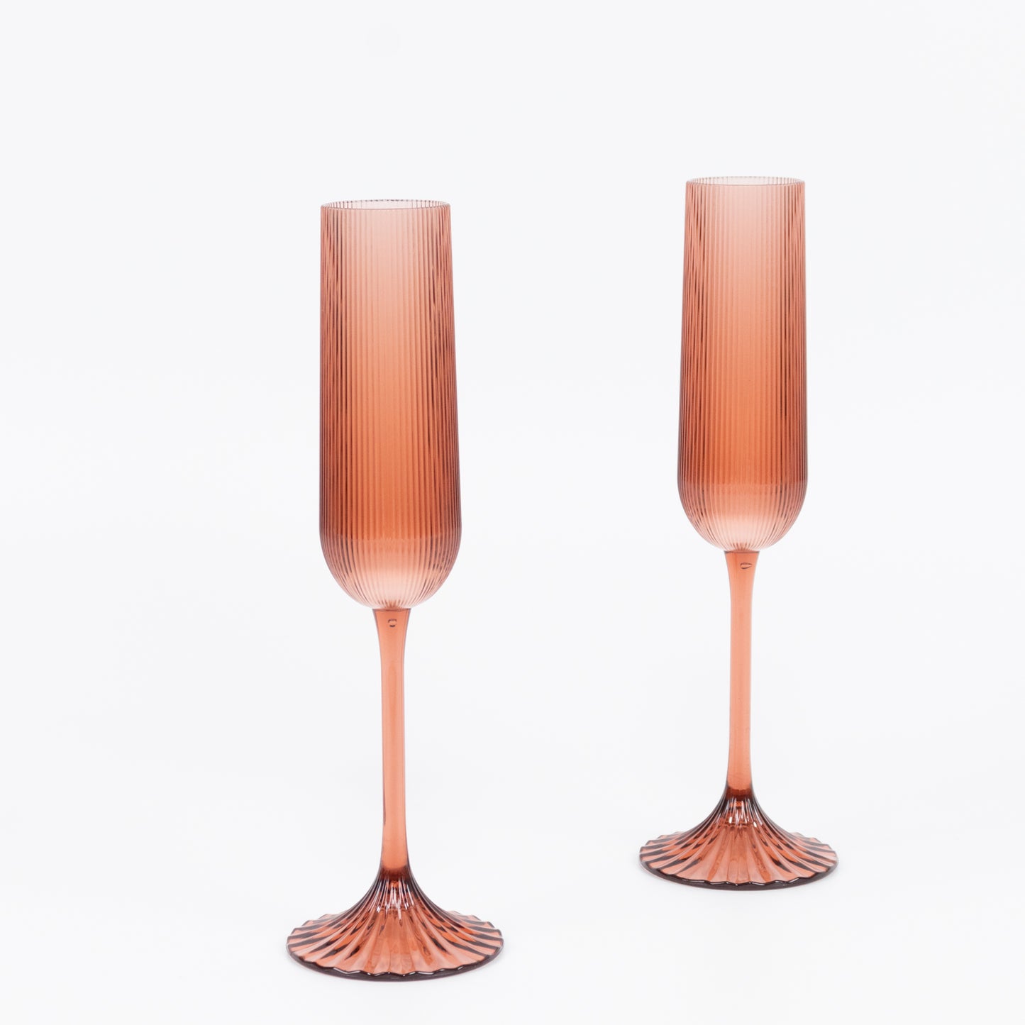 12 Pack 4oz Vintage Ribbed Champagne Flutes Transparent Dusty Rose – Disposable Plastic Toasting Gla