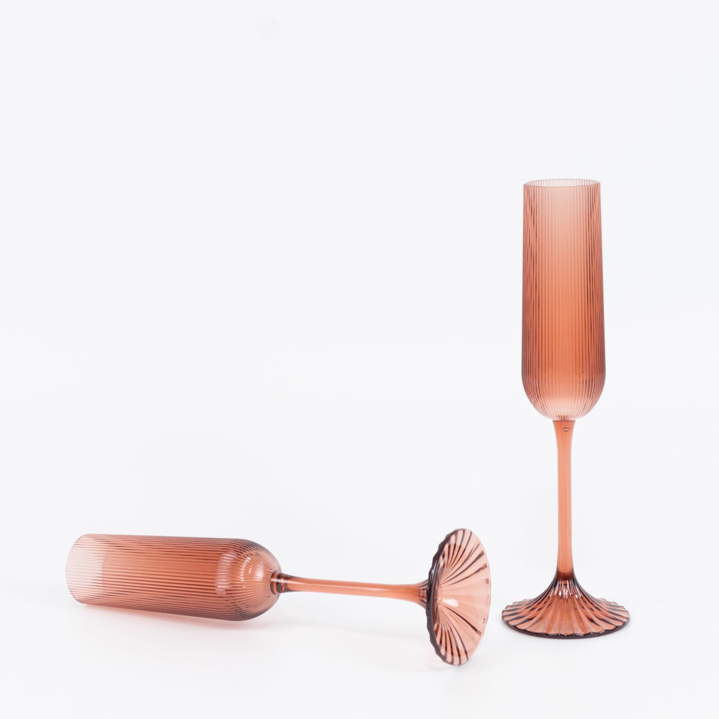 12 Pack 4oz Vintage Ribbed Champagne Flutes Transparent Dusty Rose – Disposable Plastic Toasting Gla