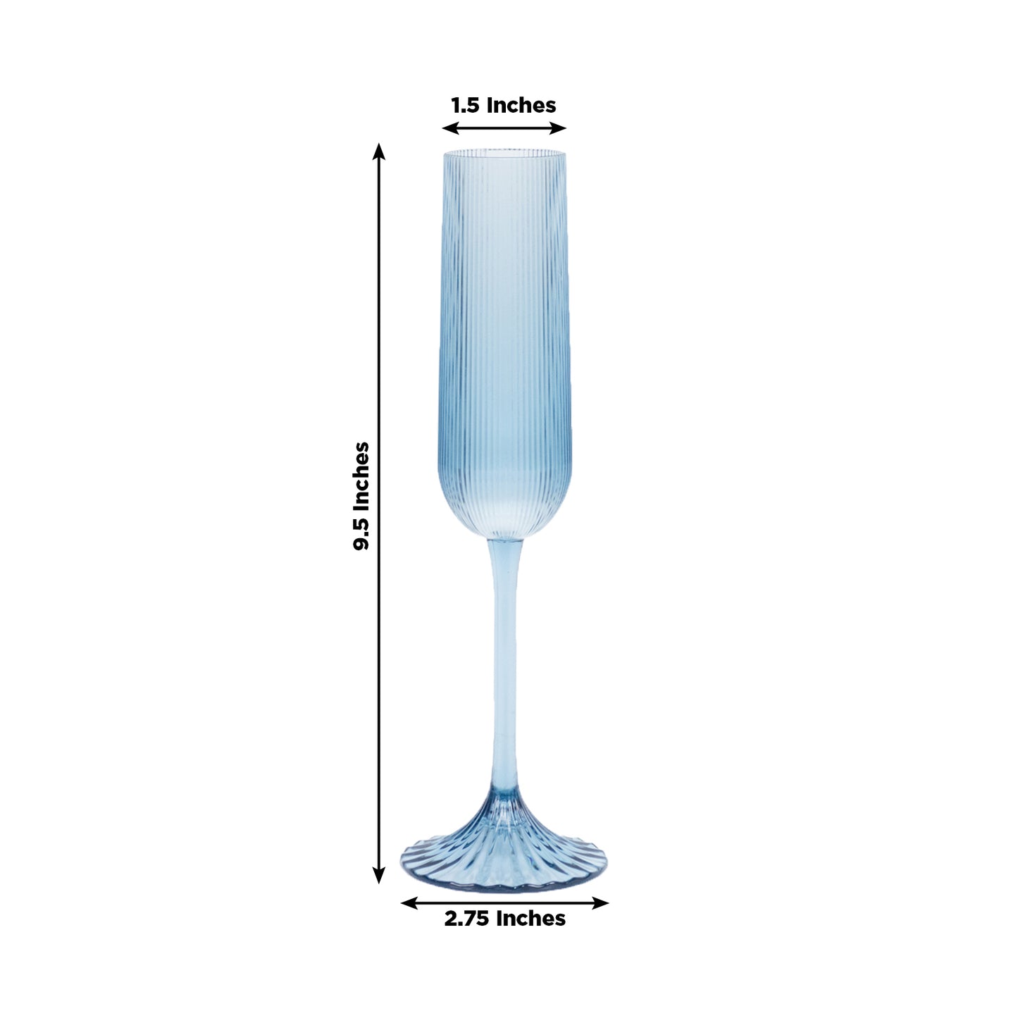 12 Pack 4oz Vintage Ribbed Champagne Flutes Transparent Dusty Blue – Disposable Plastic Toasting Gla