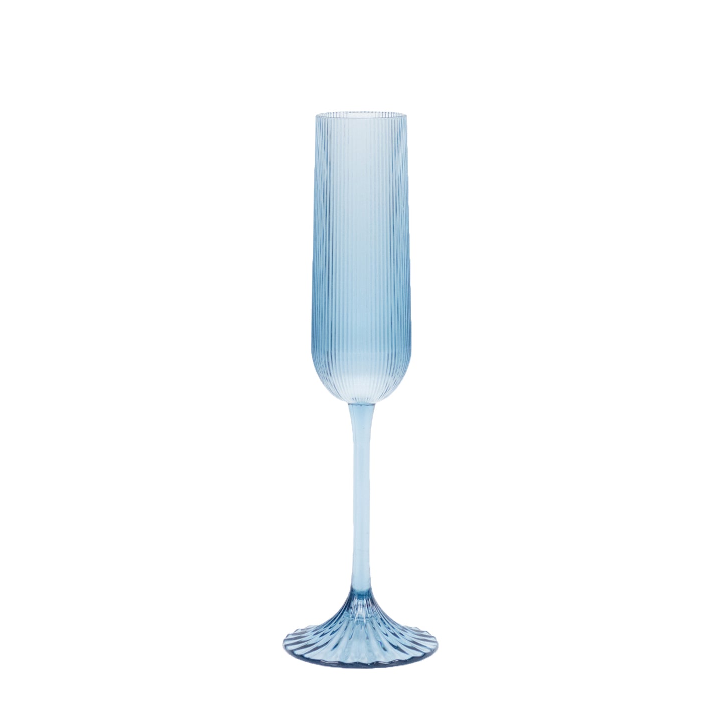 12 Pack 4oz Vintage Ribbed Champagne Flutes Transparent Dusty Blue – Disposable Plastic Toasting Gla