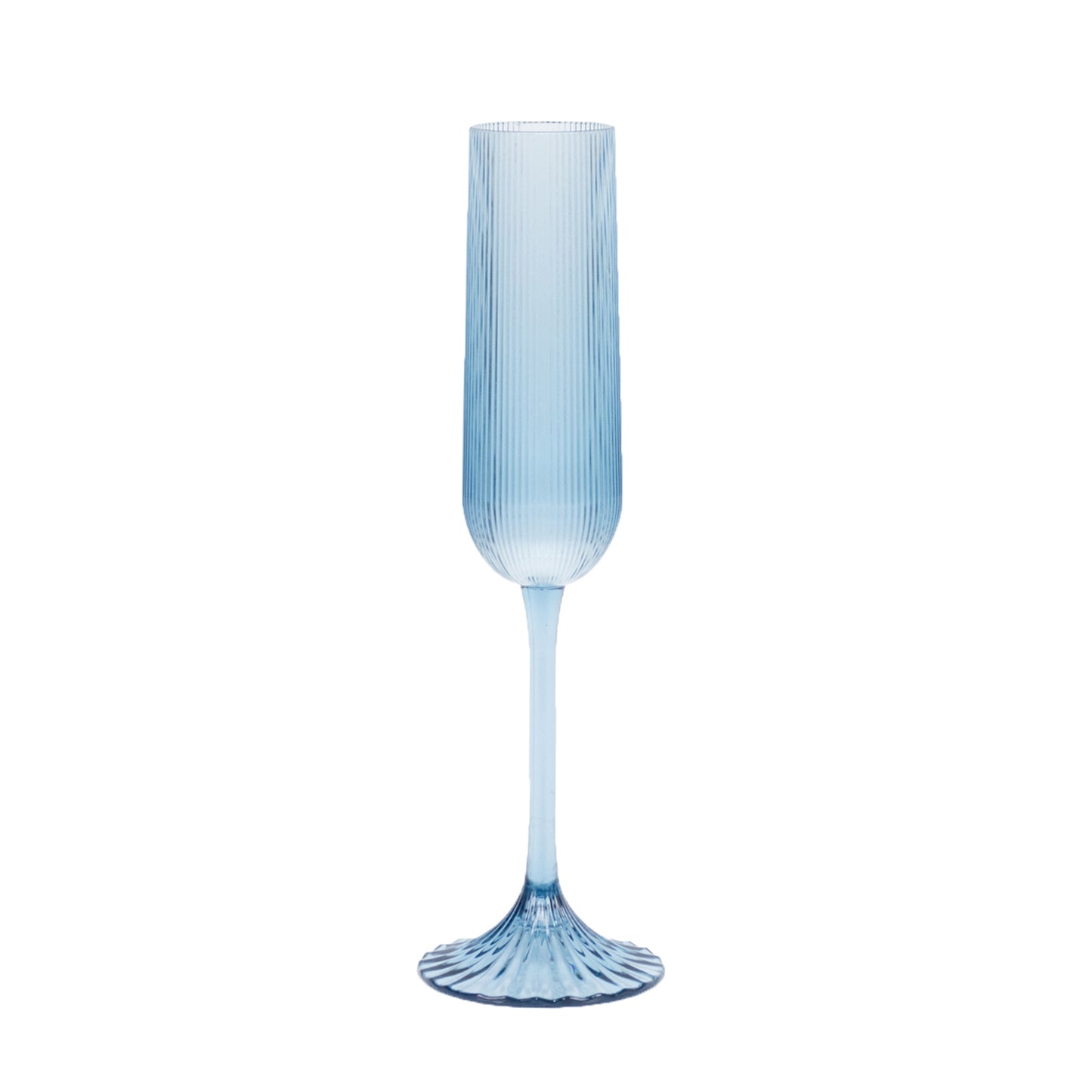 12 Pack 4oz Vintage Ribbed Champagne Flutes Transparent Dusty Blue – Disposable Plastic Toasting Gla