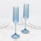 12 Pack 4oz Vintage Ribbed Champagne Flutes Transparent Dusty Blue – Disposable Plastic Toasting Gla
