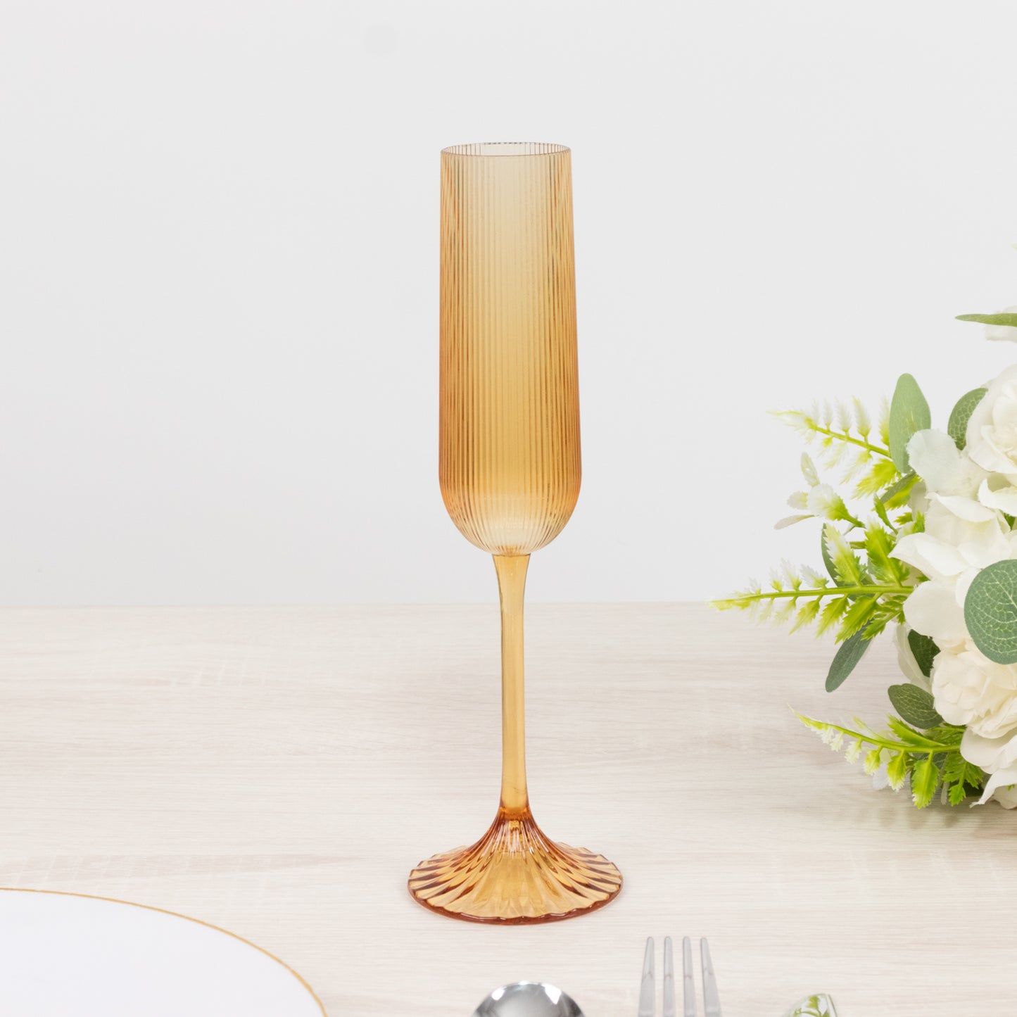 12 Pack 4oz Vintage Ribbed Champagne Flutes Amber Gold – Disposable Plastic Toasting Glasses