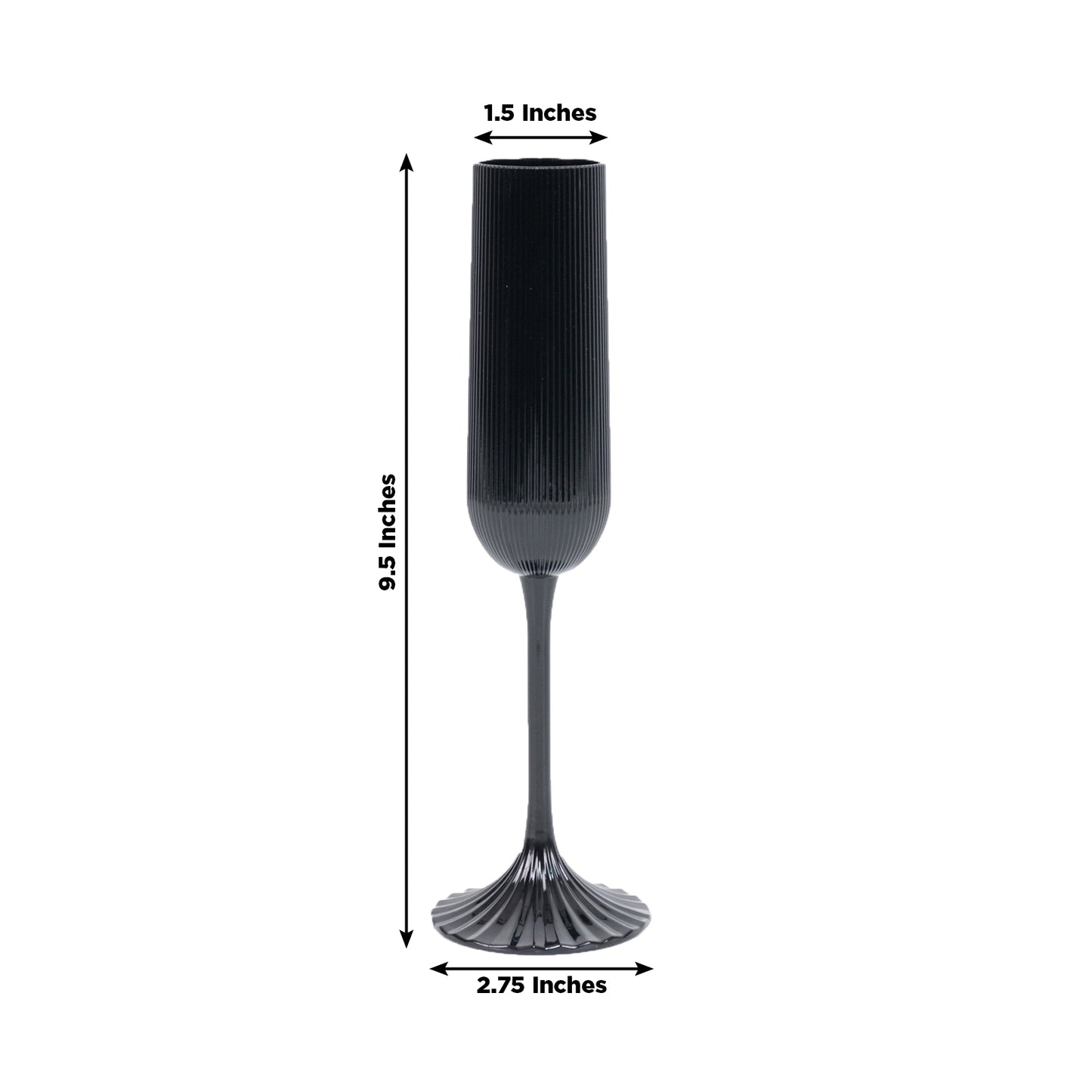 12 Pack 4oz Vintage Ribbed Champagne Flutes Black – Disposable Plastic Toasting Glasses