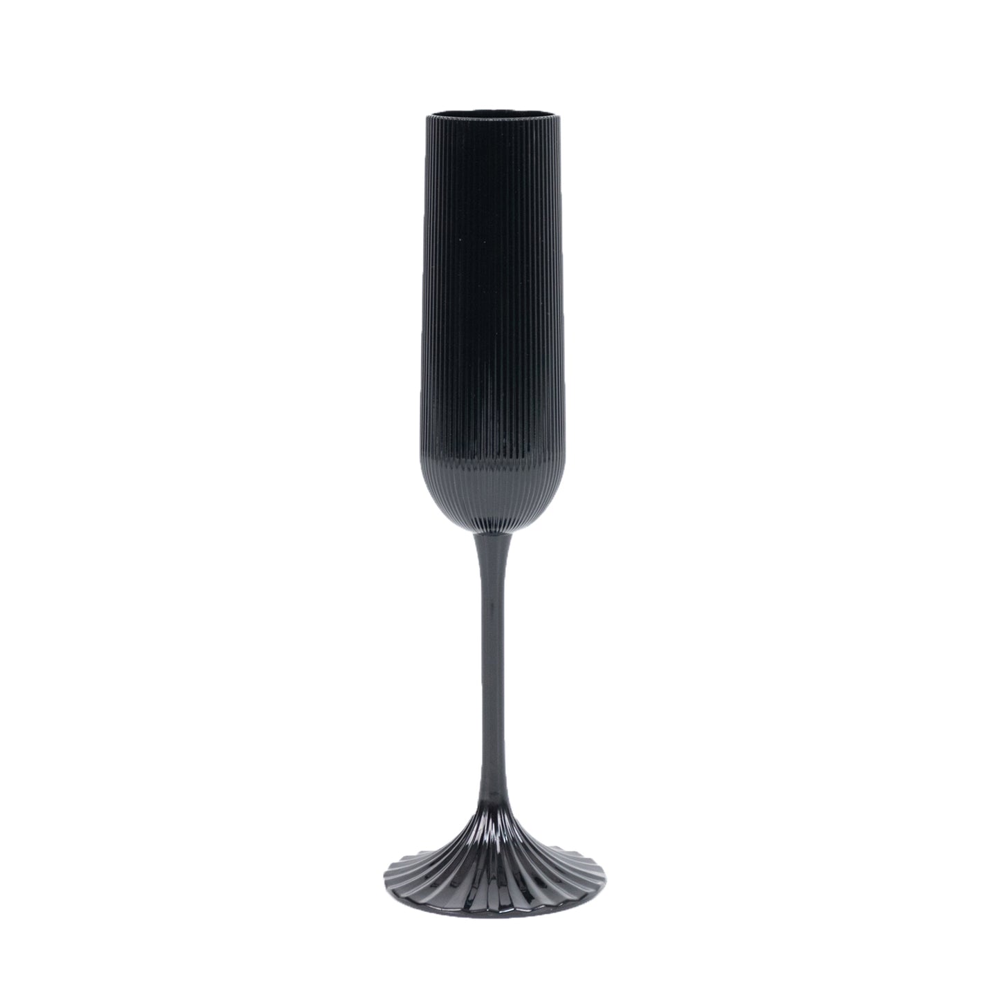 12 Pack 4oz Vintage Ribbed Champagne Flutes Black – Disposable Plastic Toasting Glasses