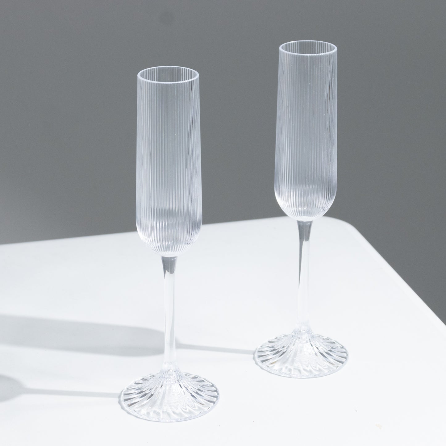 12 Pack 4oz Vintage Ribbed Champagne Flutes Clear – Disposable Plastic Toasting Glasses
