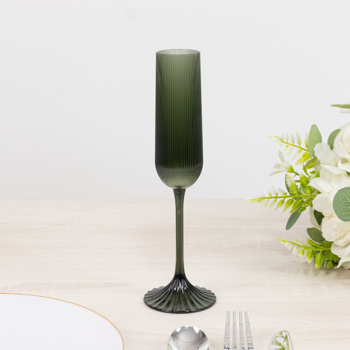 12 Pack 4oz Vintage Ribbed Champagne Flutes Hunter Emerald Green – Disposable Plastic Toasting Glass