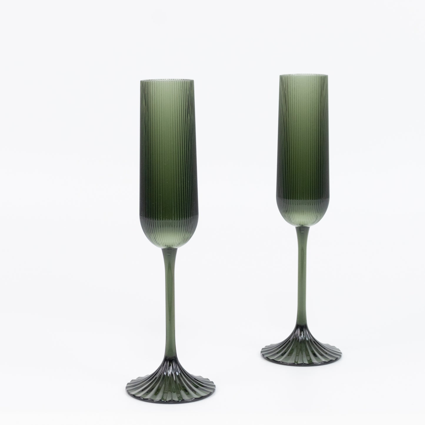 12 Pack 4oz Vintage Ribbed Champagne Flutes Hunter Emerald Green – Disposable Plastic Toasting Glass