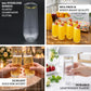 Clear plastic champagne flutes with gold rim, ribbed design, and reusable quality.