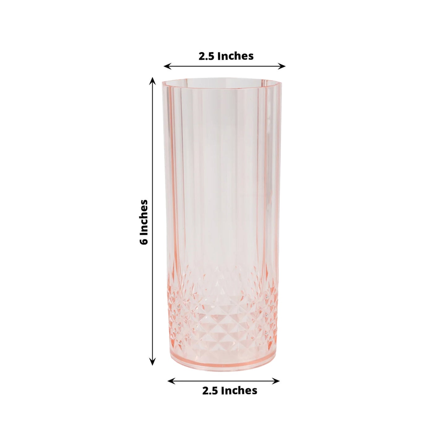 6 Pack 14oz Transparent Blush Crystal Cut Reusable Plastic Cocktail Tumbler Cups, Shatterproof Tall Highball Drink Glasses