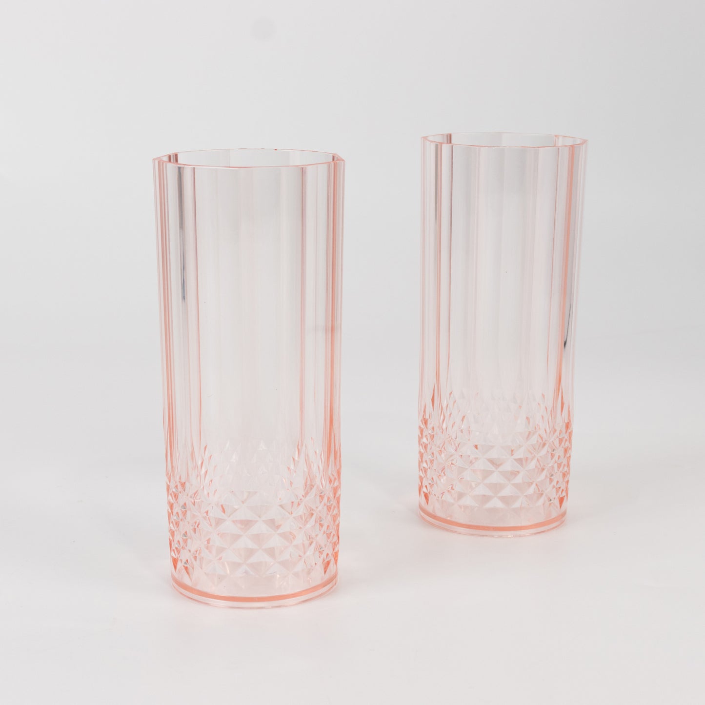 6 Pack 14oz Transparent Blush Crystal Cut Reusable Plastic Cocktail Tumbler Cups, Shatterproof Tall Highball Drink Glasses