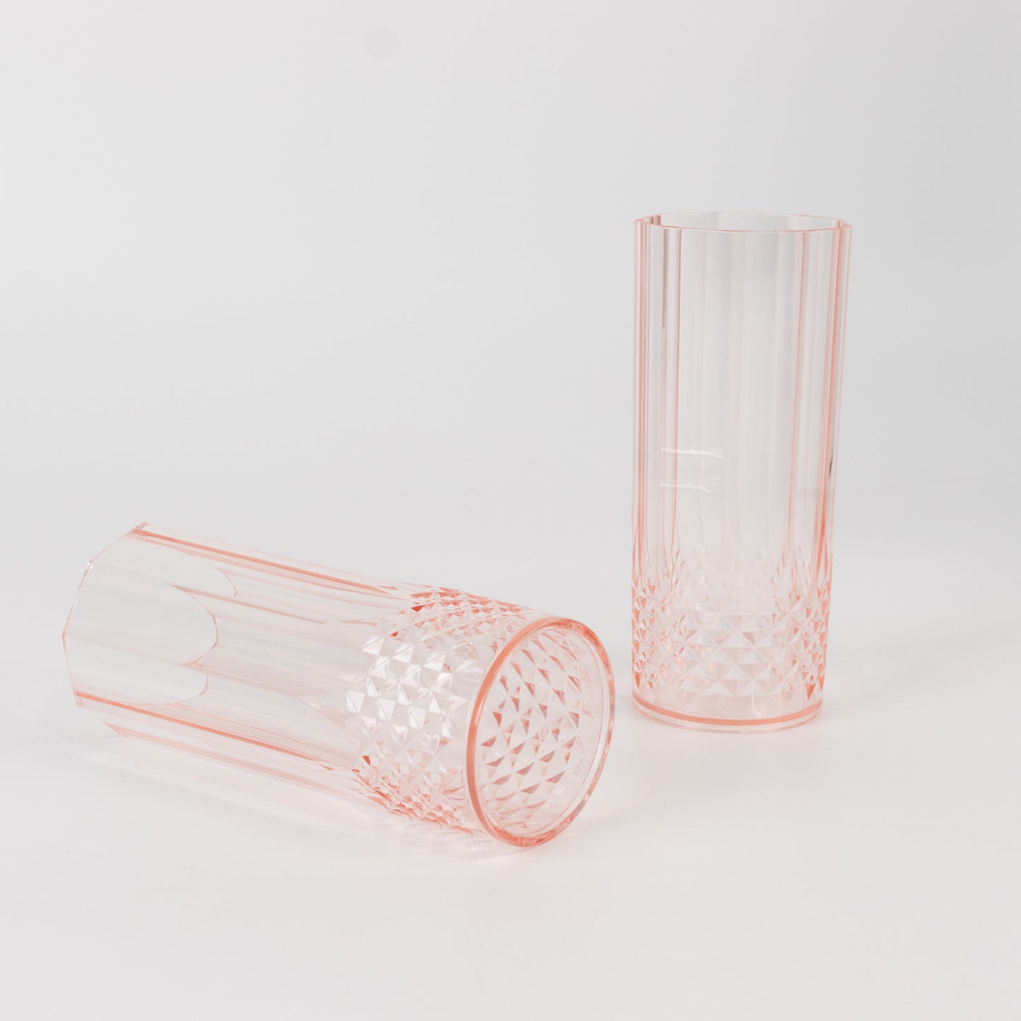 6 Pack 14oz Transparent Blush Crystal Cut Reusable Plastic Cocktail Tumbler Cups, Shatterproof Tall Highball Drink Glasses