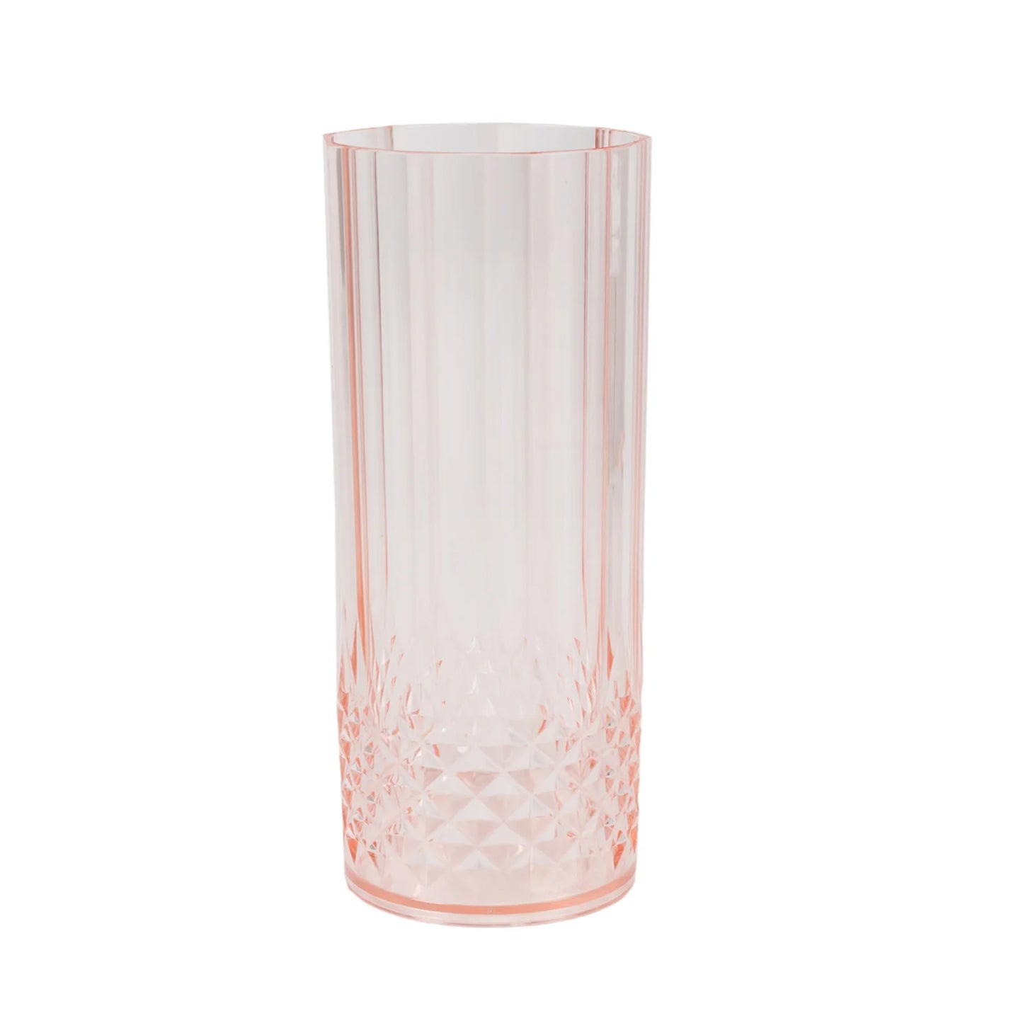 6 Pack 14oz Transparent Blush Crystal Cut Reusable Plastic Cocktail Tumbler Cups, Shatterproof Tall Highball Drink Glasses