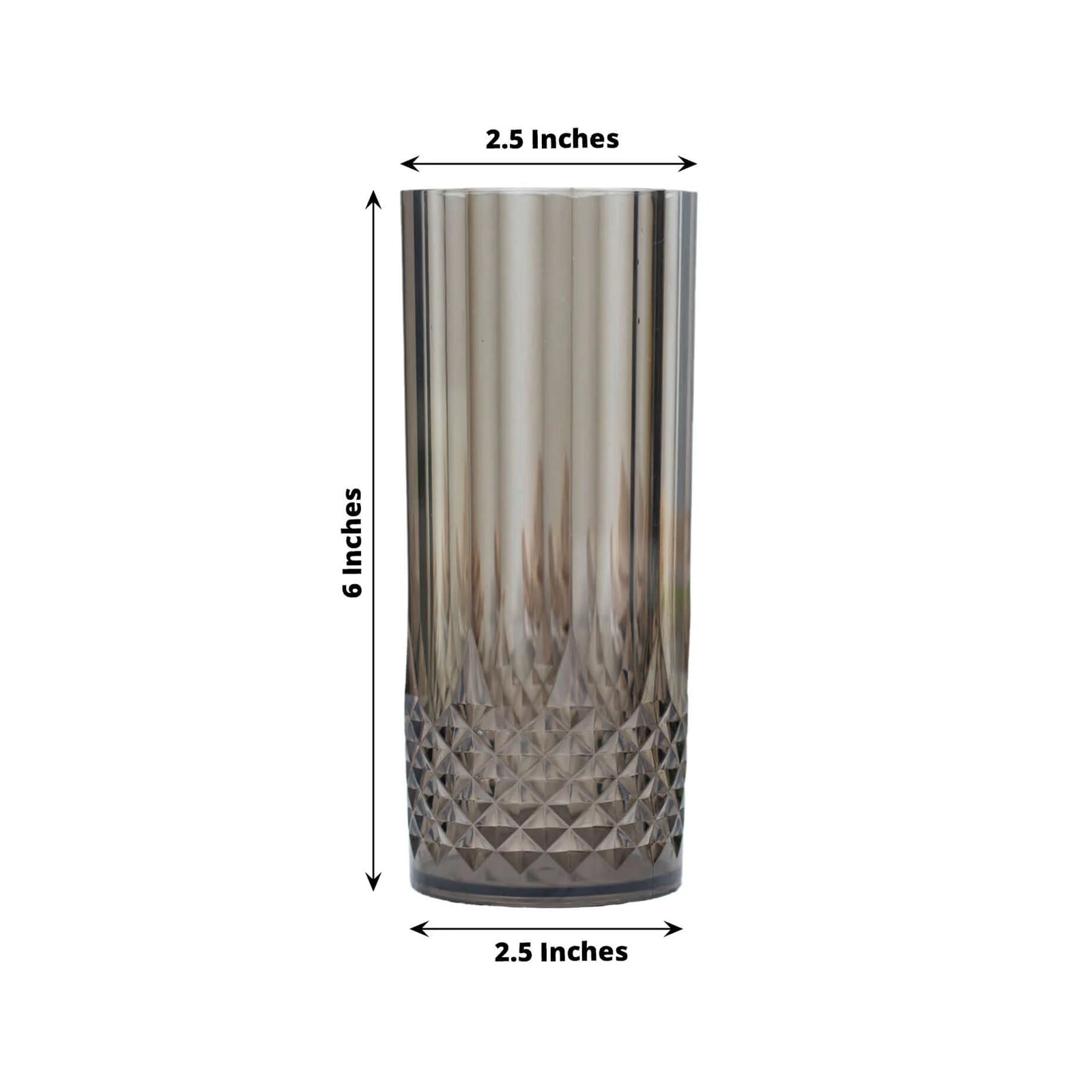 6 Pack | 14oz Black Crystal Cut Reusable Plastic Highball Drink Glasses