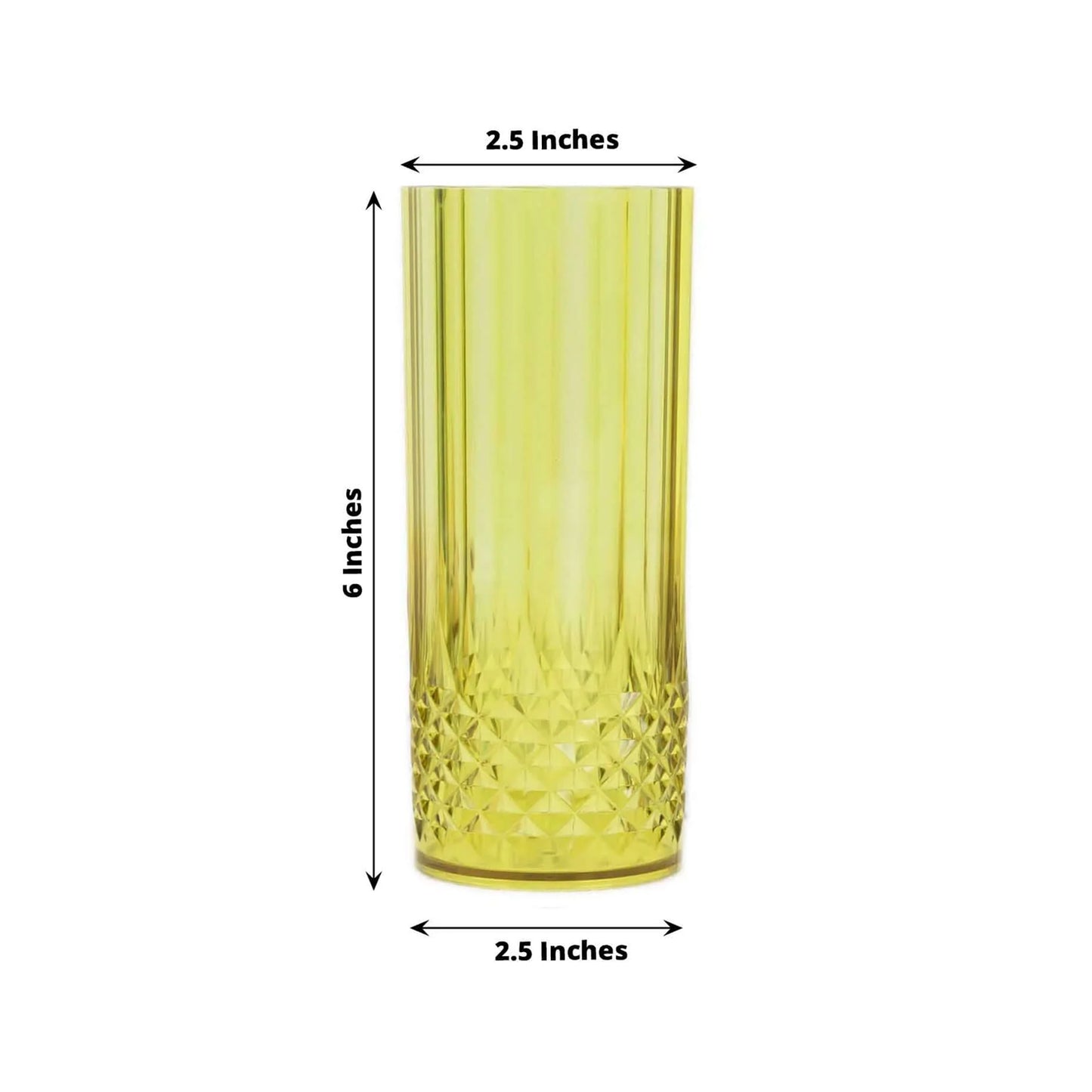 6 Pack 14oz Green Crystal Cut Reusable Plastic Cocktail Tumbler Cups, Shatterproof Tall Highball Drink Glasses