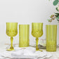 6 Pack 14oz Green Crystal Cut Reusable Plastic Cocktail Tumbler Cups, Shatterproof Tall Highball Drink Glasses