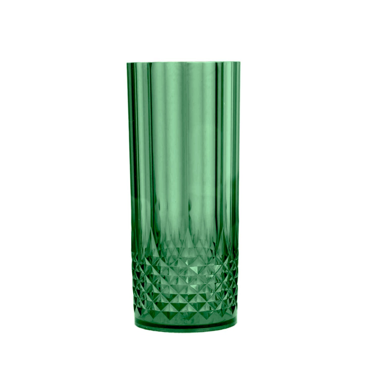 6 Pack 14oz Hunter Emerald Green Crystal Cut Reusable Plastic Cocktail Tumbler Cups, Shatterproof Tall Highball Drink Glasses