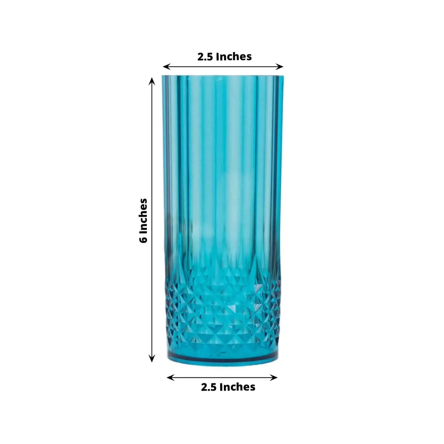 6 Pack 14oz Ocean Blue Crystal Cut Reusable Plastic Cocktail Tumbler Cups, Shatterproof Tall Highball Drink Glasses