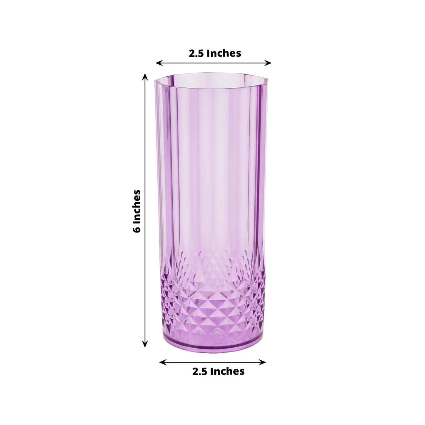 6 Pack 14oz Purple Crystal Cut Reusable Plastic Cocktail Tumbler Cups, Shatterproof Tall Highball Drink Glasses