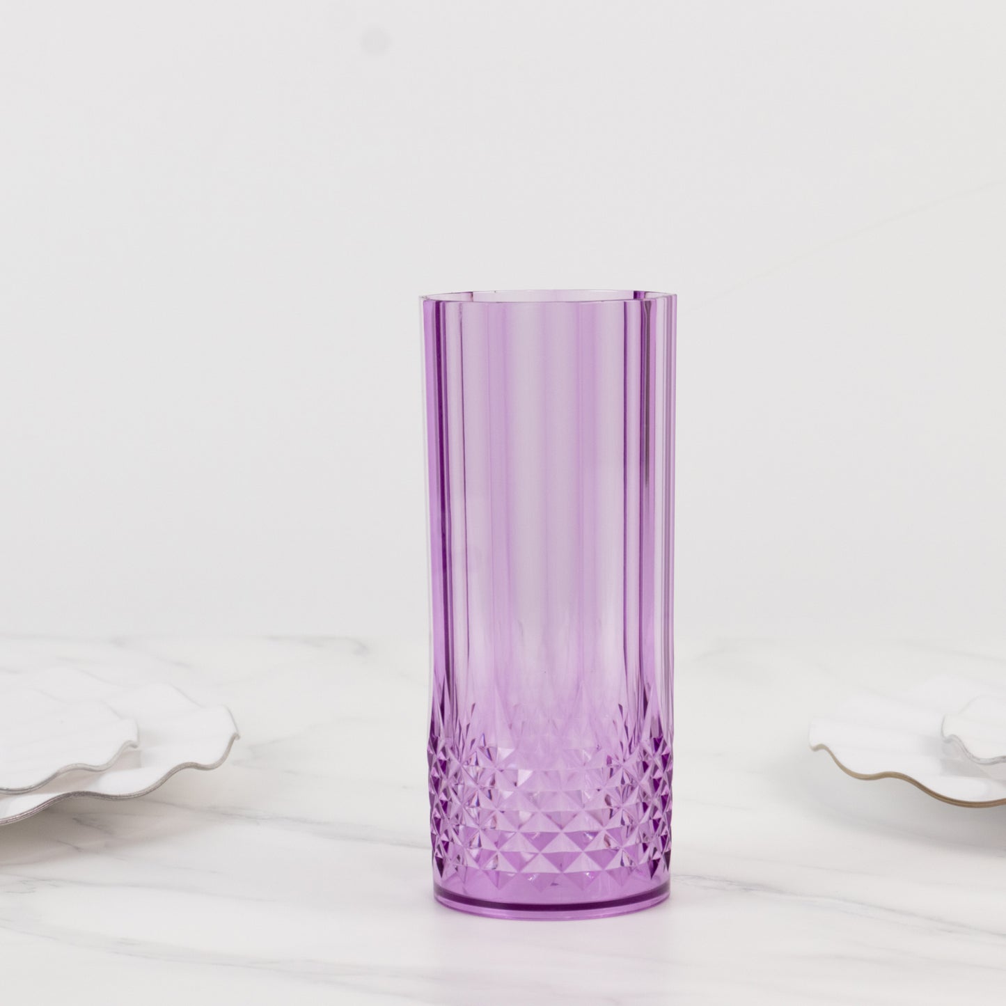 6 Pack 14oz Purple Crystal Cut Reusable Plastic Cocktail Tumbler Cups, Shatterproof Tall Highball Drink Glasses