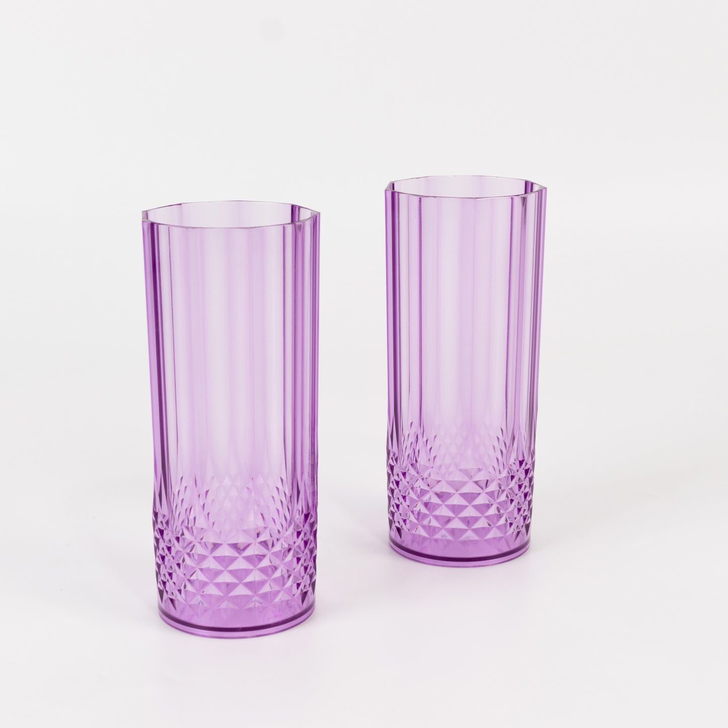 6 Pack 14oz Purple Crystal Cut Reusable Plastic Cocktail Tumbler Cups, Shatterproof Tall Highball Drink Glasses
