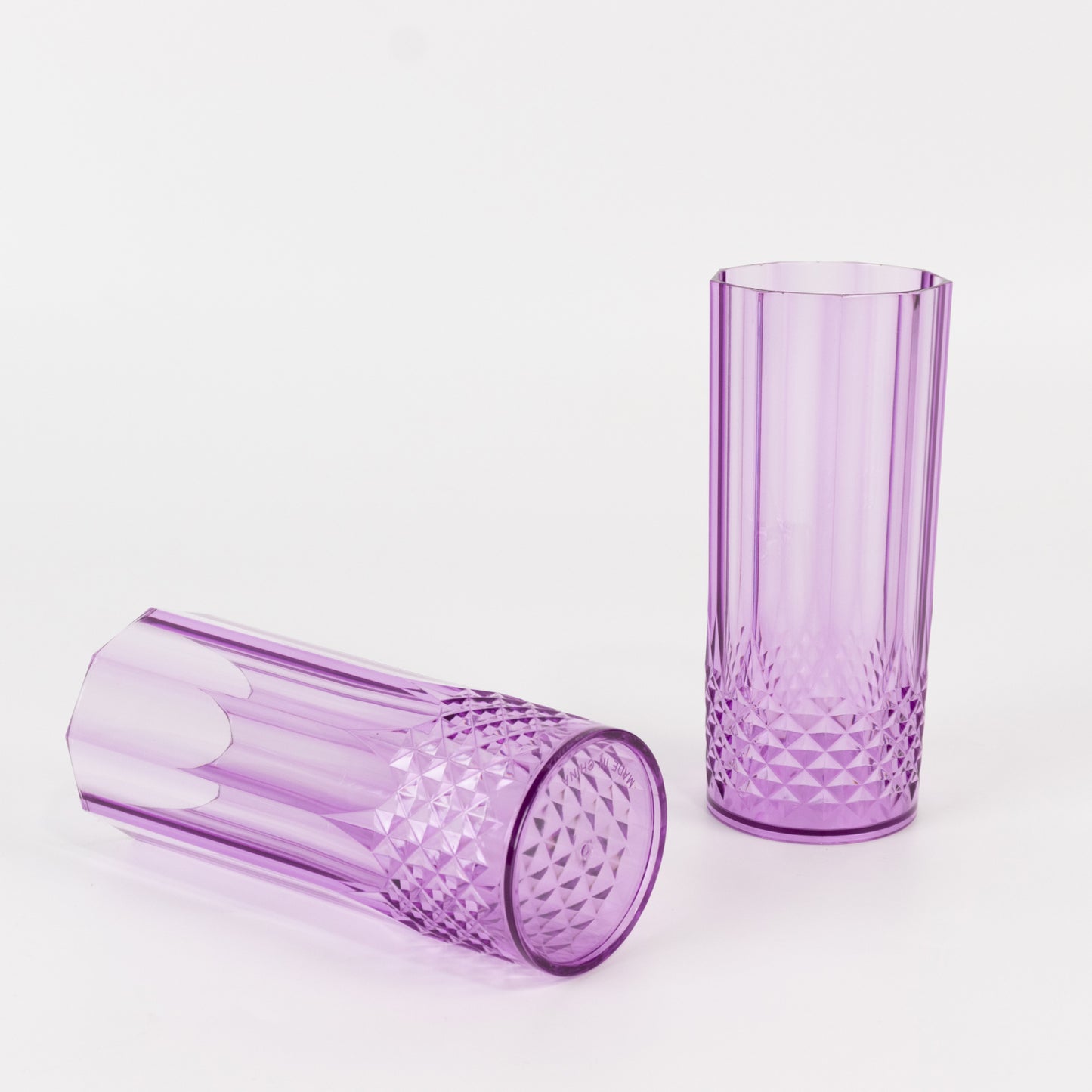 6 Pack 14oz Purple Crystal Cut Reusable Plastic Cocktail Tumbler Cups, Shatterproof Tall Highball Drink Glasses