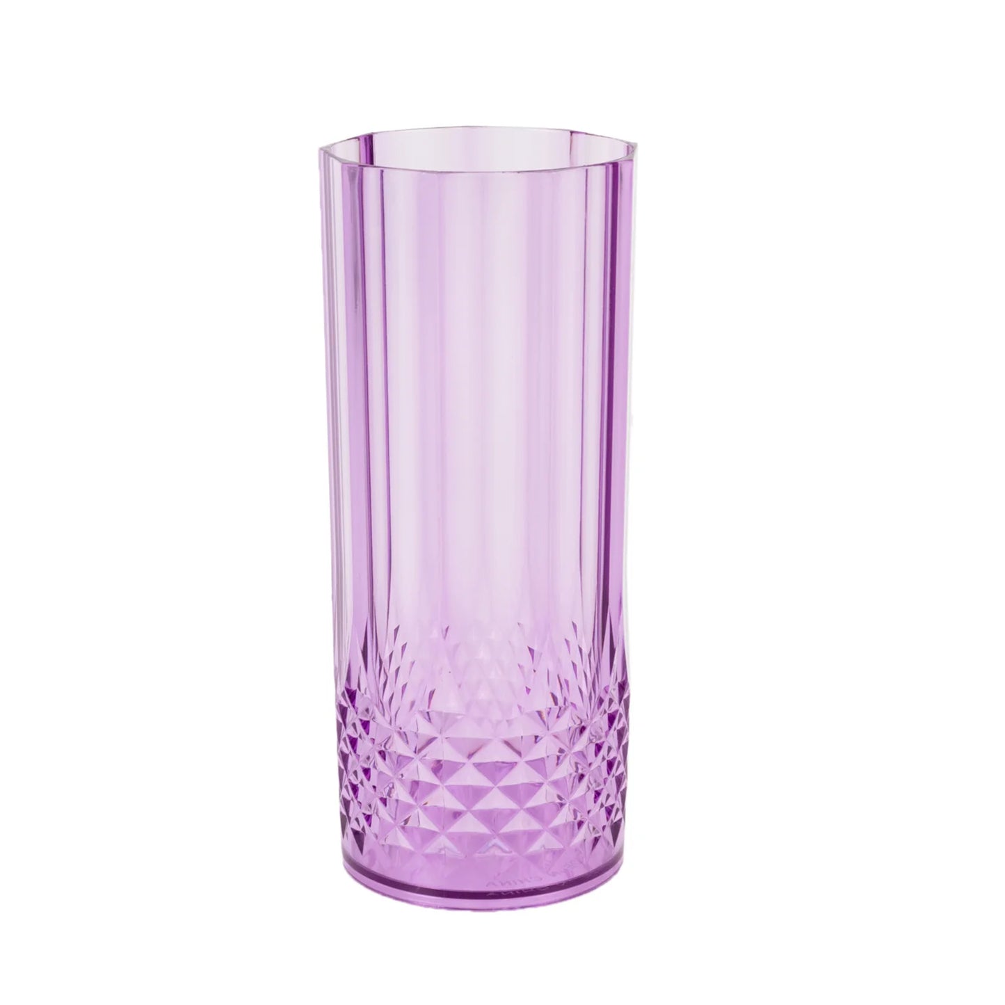 6 Pack 14oz Purple Crystal Cut Reusable Plastic Cocktail Tumbler Cups, Shatterproof Tall Highball Drink Glasses