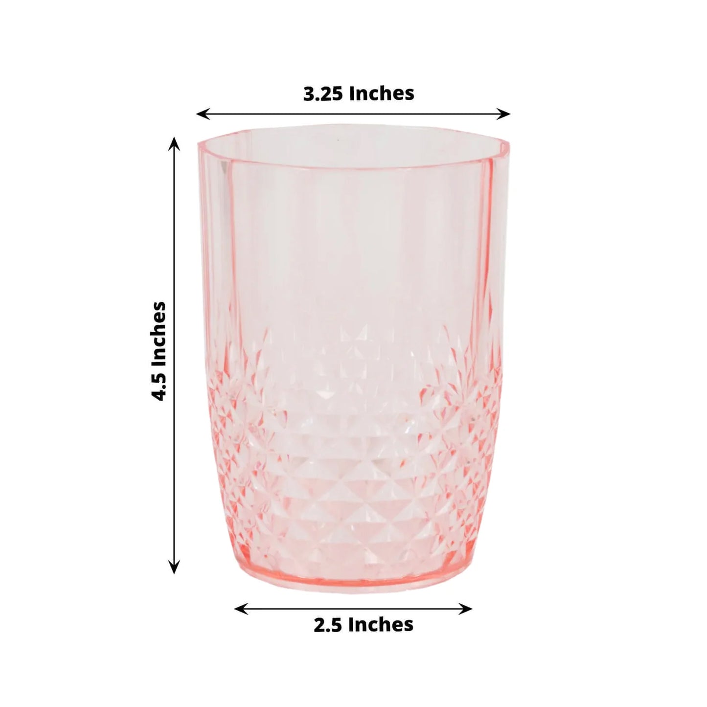 Transparent blush reusable plastic tumbler glass in crystal cut style.