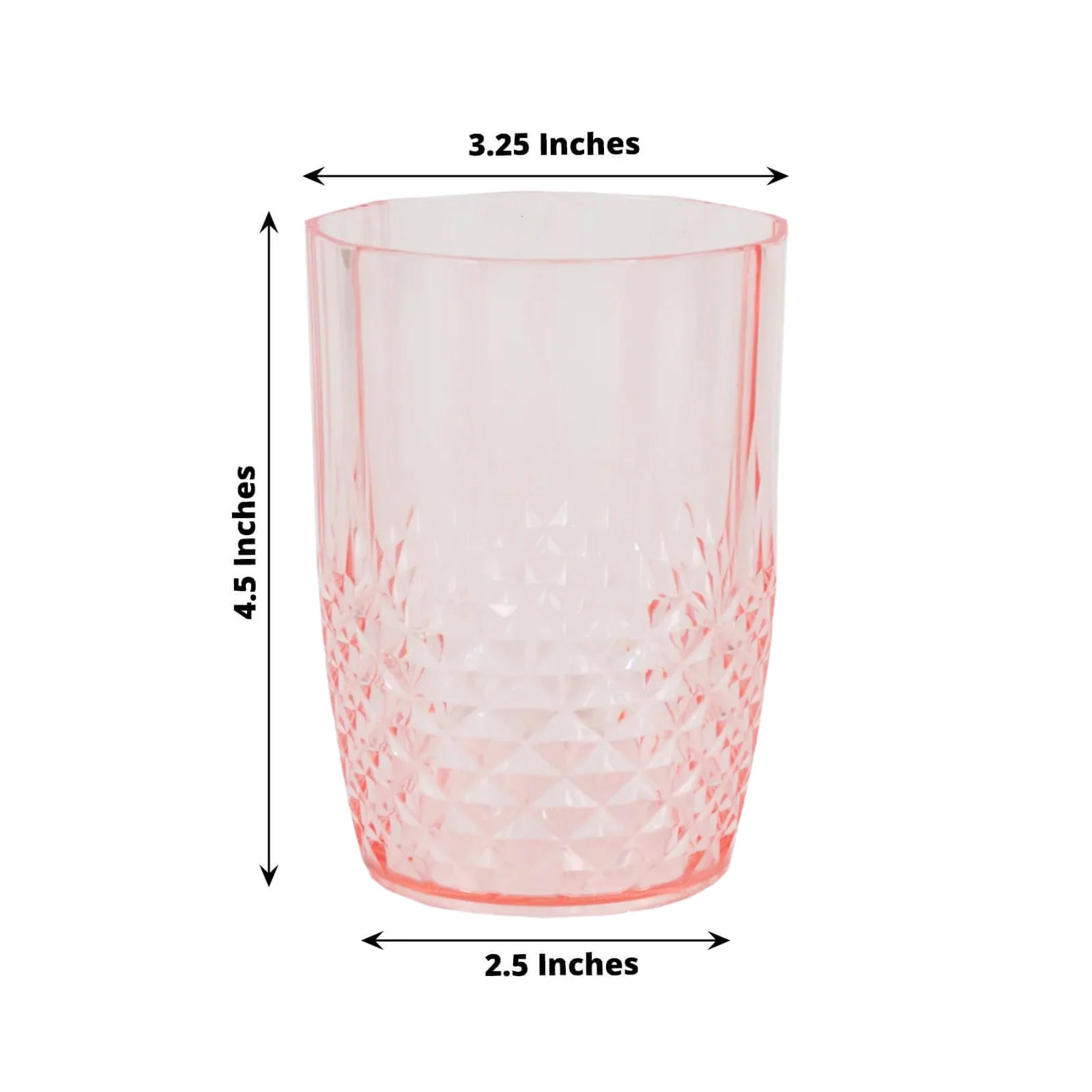 Transparent blush reusable plastic tumbler glass in crystal cut style.