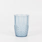Dusty blue crystal cut tumbler glass, 16oz, shatterproof reusable cup.