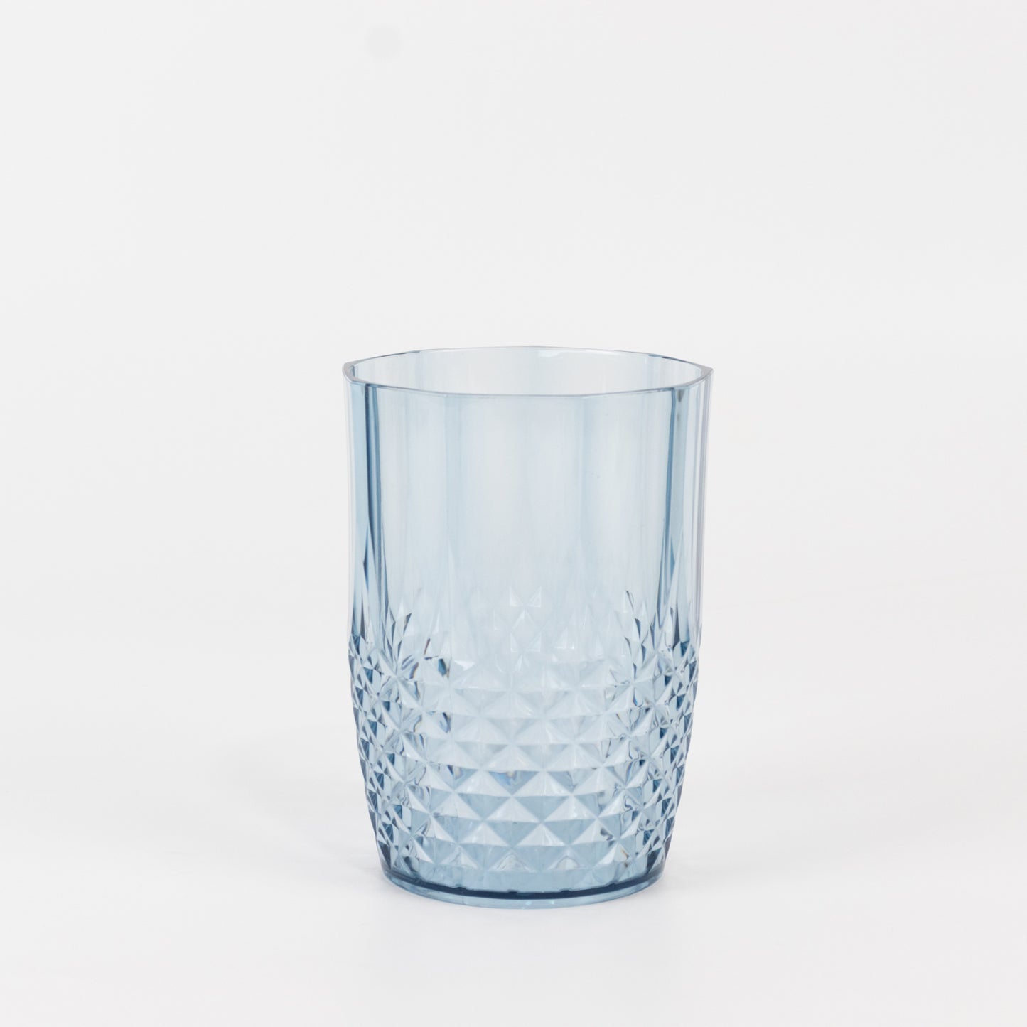 Dusty blue crystal cut tumbler glass, 16oz, shatterproof reusable cup.