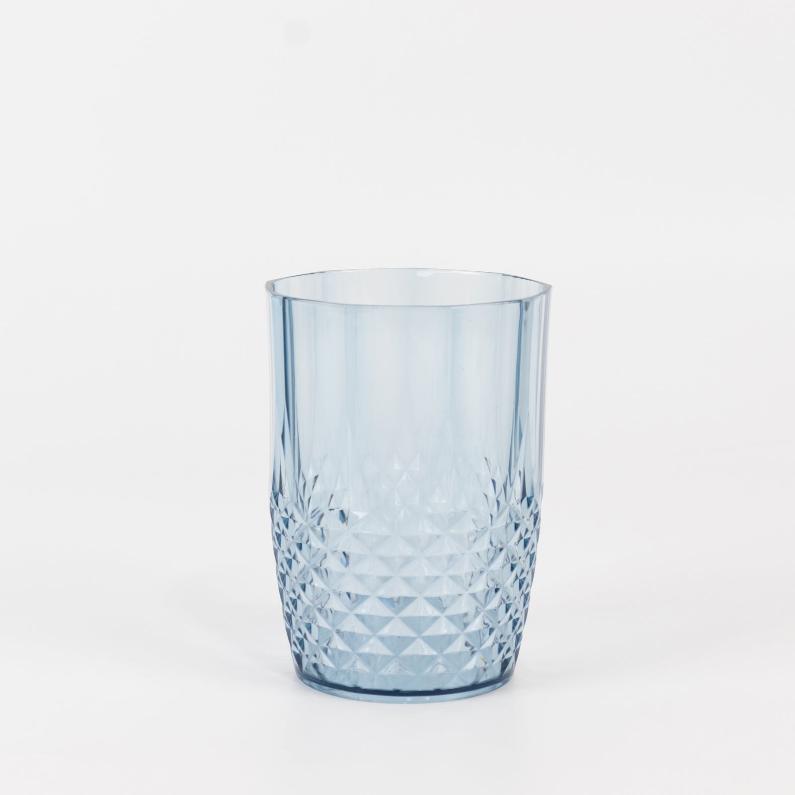Dusty blue crystal cut tumbler glass, 16oz, shatterproof reusable cup.