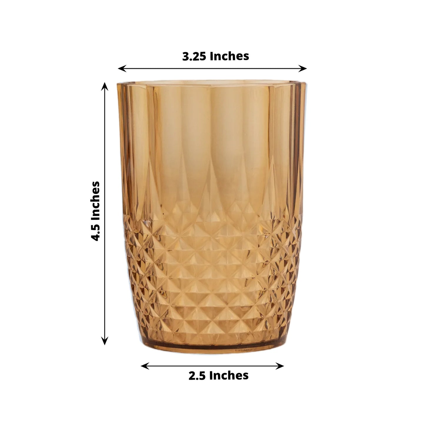 Amber gold reusable plastic tumbler glass, 16oz, shatterproof all-purpose cup.