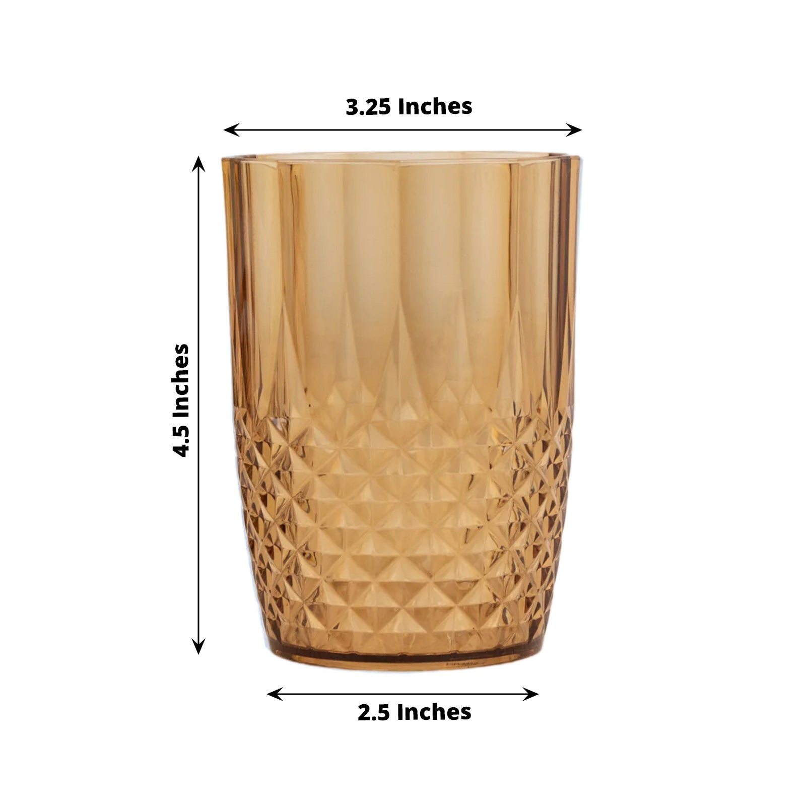 Amber gold reusable plastic tumbler glass, 16oz, shatterproof all-purpose cup.