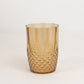 Amber gold reusable plastic tumbler glass, 16oz, crystal cut style.