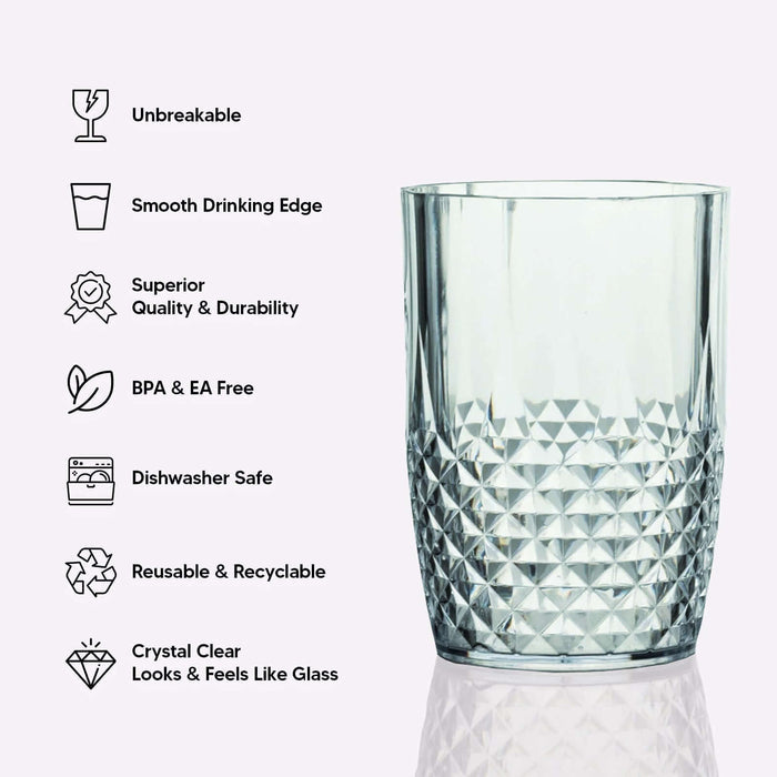Clear crystal cut reusable plastic tumbler glass.
