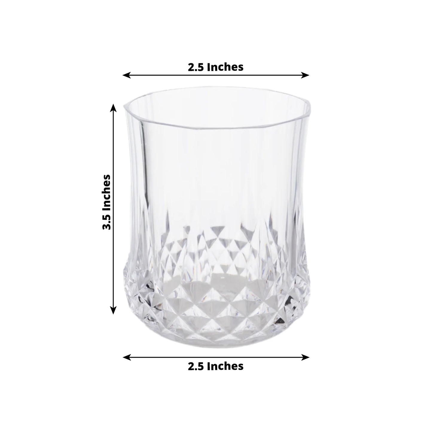 Clear crystal cut plastic stemless wine glass, shatterproof and reusable.