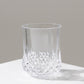 Clear crystal cut plastic stemless wine glass, shatterproof and reusable.