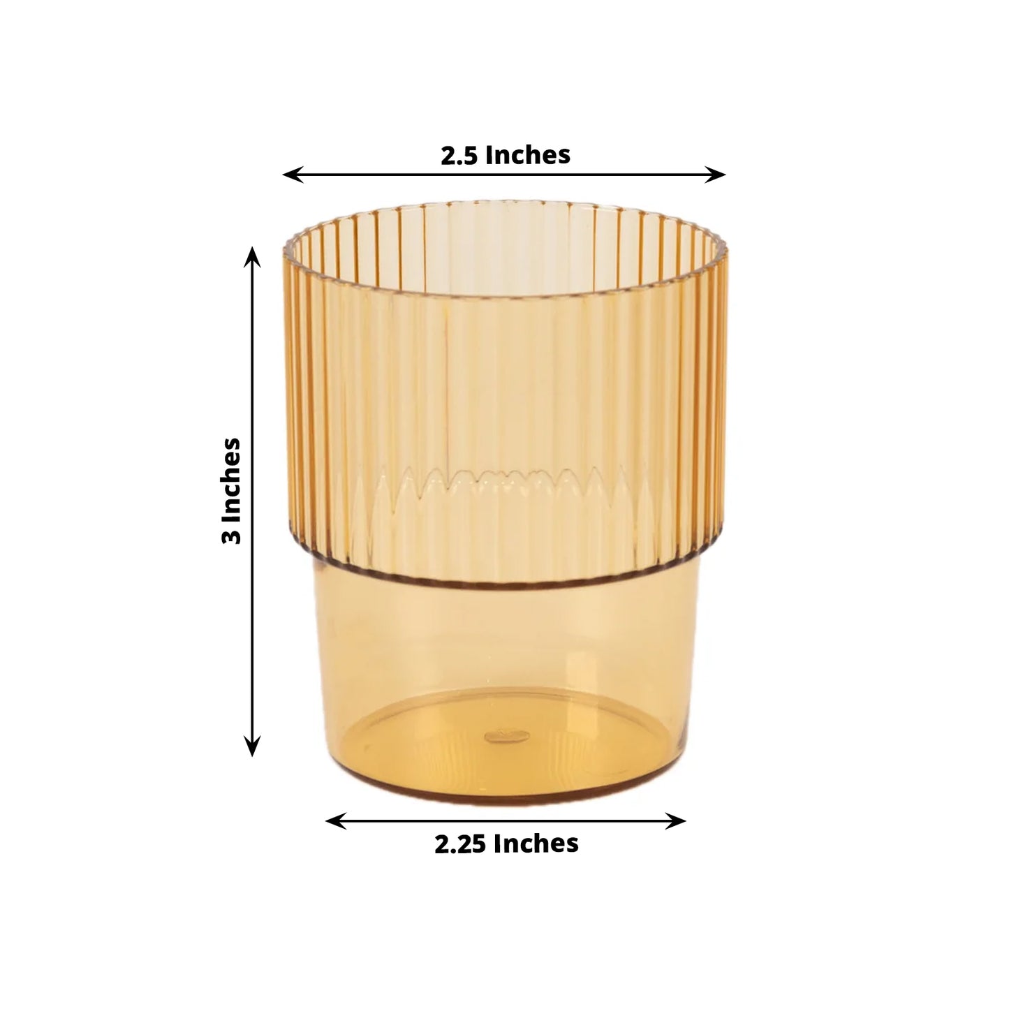 12 Pack Amber Gold Stackable Ribbed Reusable Plastic Tumblers, 7oz Shatterproof Short Drinking Glasses
