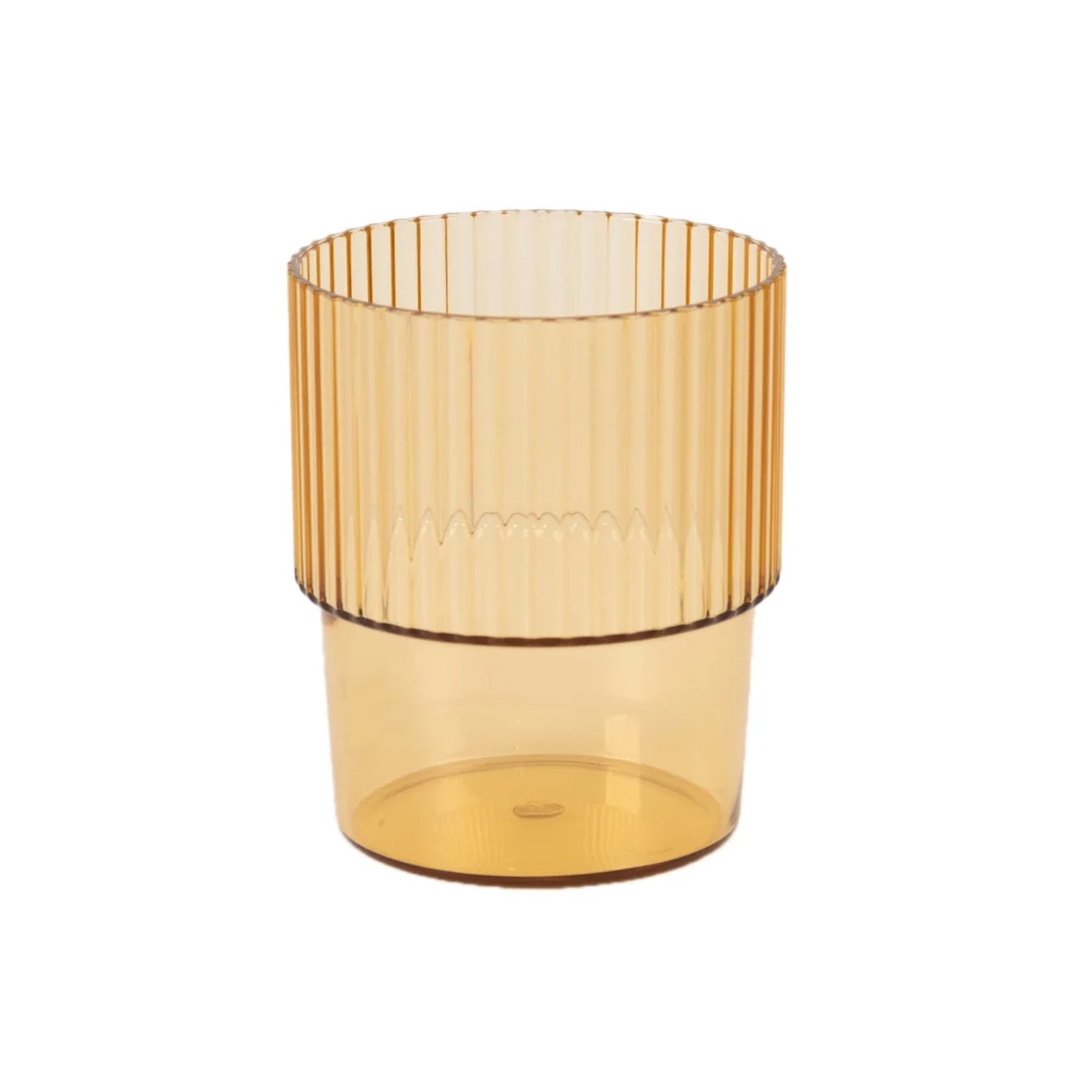 12 Pack Amber Gold Stackable Ribbed Reusable Plastic Tumblers, 7oz Shatterproof Short Drinking Glasses